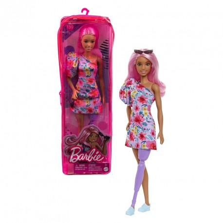 BARBIE FASHIONISTA VESTIDO FLORAL UN HOMBRO PIERNA PROTESICA