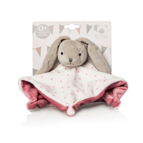 DOUDOU CONEJITO ESTRELLAS SONAJERO ROSA 26 CM