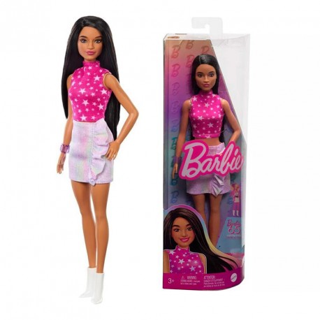 BARBIE FASHIONISTAS VESTIDO ROCK ROSA Y METALICO