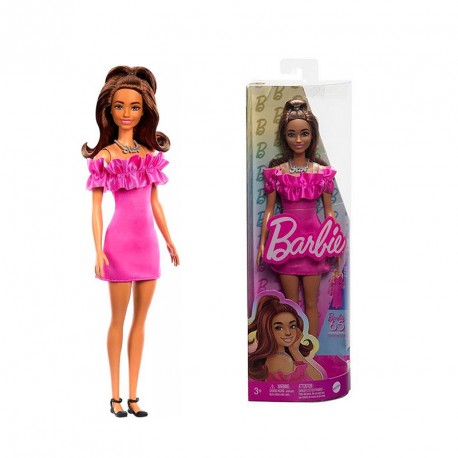 BARBIE FASHIONISTAS VESTIDO ROSA CON VOLANTES