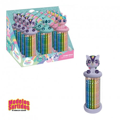 TUBO CON TOPPER 3D Y 12 LAPICES DE COLOR SWEET DREAMS & FRIENDS 