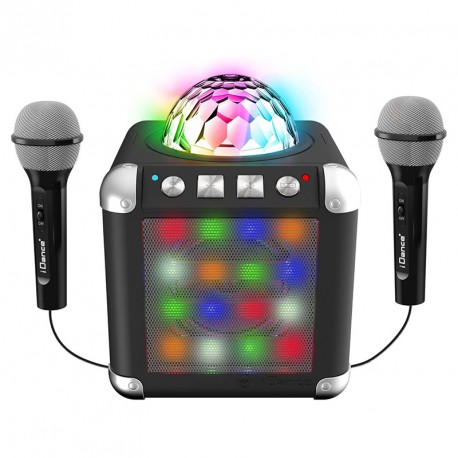 IDANCE KARAOKE CON 2 MICROFONOS LUCES LED Y DISCO BALL CUBE SING 300