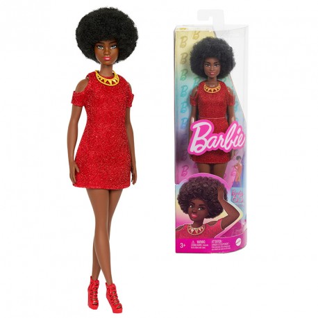 BARBIE FASHIONISTAS AFROAMERICANA CON VESTIDO ROJO