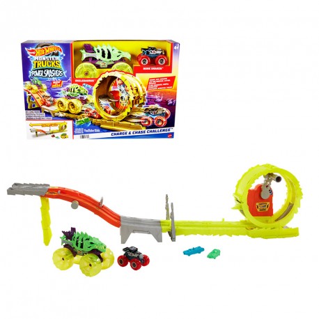 HOTWHEELS MONSTER TRUCKS RACE & CHASE CHALLENGE PISTA CON 2 COCHES